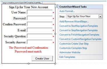 CreateUserWizard control