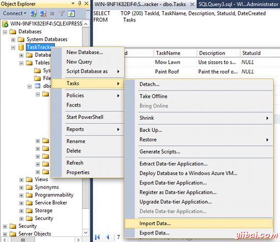 Screenshot of selecting the Import Data option