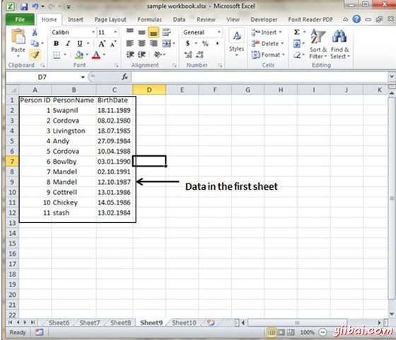 Data in First Sheet